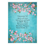Teal Blue Pink Japanese Cherry Blossoms Wedding Personalized Announcement