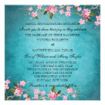 Teal Blue Pink Japanese Cherry Blossoms Wedding Personalised Invites