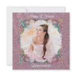 Teal Blue Pink Picture Quinceanera Invitations