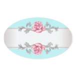 Teal Blue Pink Rose Silver Envelope Seal Sticker