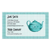 Teal Blue Plaid with Teapot Business Card Template