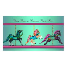 Teal Blue Purple Carousel Painted Horses Business Card