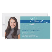Teal blue script class of graduation announcement
