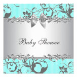 Teal Blue Silver Baby Shower Invitation