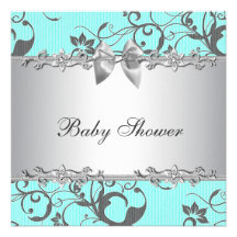 Teal Blue Silver Baby Shower Invitation