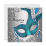 Teal Blue Silver Mask Masquerade Ball Party invitations