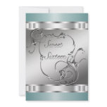 Teal Blue Silver Sweet 16 Birthday Party invitations