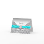 Teal Blue Silver Thank You Card