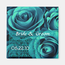 TEAL BLUE Wedding Rose Bouquet with Lace Fridge Magnet