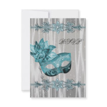 Teal Blue White Masquerade Party RSVP