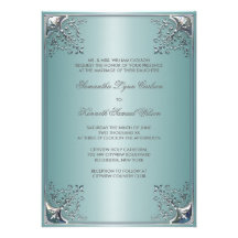 Teal Blue White Wedding Invitations