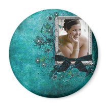 Teal blue with flowers photo template refrigerator magnets
