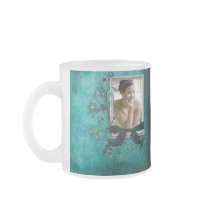 Teal blue with flowers photo template coffee mug
