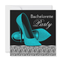 Teal Blue Zebra High Heels Bachelorette Party Personalized Announcement