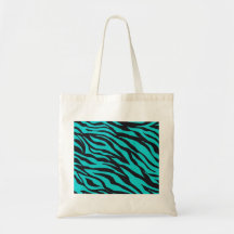 Teal Blue Zebra Stripes Wild Animal Prints Novelty Tote Bag