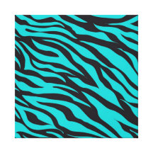 Teal Blue Zebra Stripes Wild Animal Prints Novelty Stretched Canvas Print