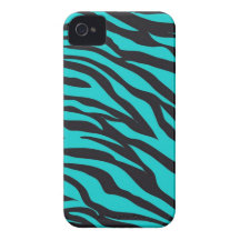 Teal Blue Zebra Stripes Wild Animal Prints Novelty iPhone 4 Cases