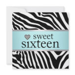 Teal Blue Zebra Sweet Sixteen Birthday Party Invitations