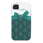 Teal Bow with Black Damask iPhone Case Case-Mate iPhone 4 Cover