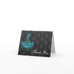 Teal Chandelier Black Damask Thank You Note