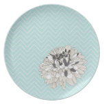 Teal Chevron chrysanthemum  pattern plate plates
