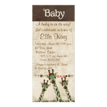 Teal & Copper  Giraffes Baby Invitation