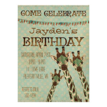 Teal & Copper Giraffes Stars Birthday Invitation