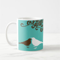 Teal cute birds custom name bridal gift coffee mug mugs