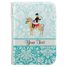 Teal Damask Equestrian Case For Kindle