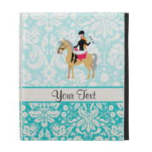Teal Damask Equestrian iPad Folio Case
