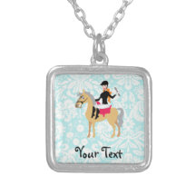 Teal Damask Equestrian Necklaces