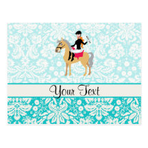 Teal Damask Equestrian Post Cards
