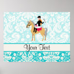 Teal Damask Equestrian Print