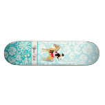 Teal Damask Equestrian Skate Board Deck