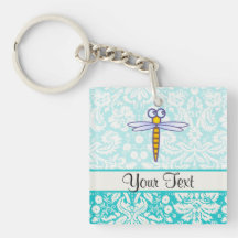 Teal Damask Pattern Dragonfly