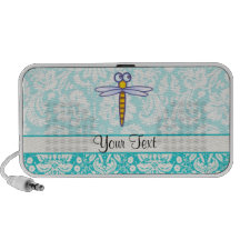 Teal Damask Pattern Dragonfly Mini Speakers