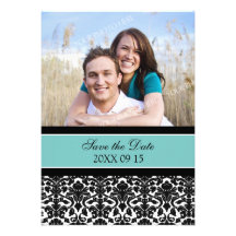 Teal Damask Photo Wedding Save the Date Card Personalised Invitation