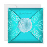Teal Damask Rose Teal Blue All Occasion Personalized Announcement