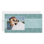 Teal damask swirls wedding thank you photocard