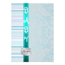 Teal Fanciful Pinstripe Baby Shower Invitation