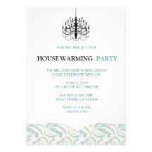 Teal Fern and Chandelier Housewarming Invitations