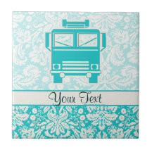 Teal Fire Truck Ceramic Tile