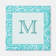 Teal Floral Paisley Monogram Pattern Magnet