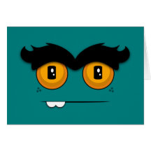 Teal Funny Face With A Unibrow Birthday Greeting Cards