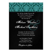 Teal Green Damask Wedding Template Personalized Announcements
