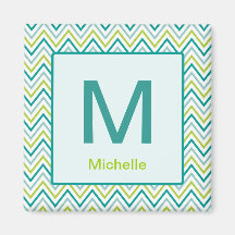 Teal Green Grey Chevron Zigzag Pattern Magnet