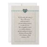Teal Jewel Heart Ribbons & Lace Post Wedding Personalized Invitation