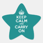 Teal Keep Calm and Carry On Star Stickers