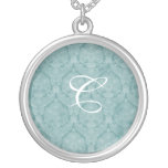 Teal Lace Monogram Sterling Silver Necklace necklaces