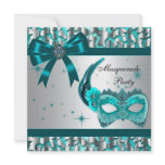 Teal Leopard Mask Masquerade Party Personalized Invites
